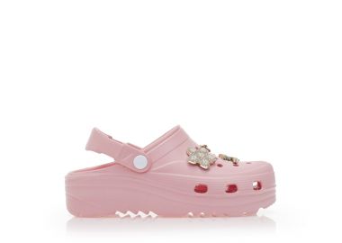 Παντόφλες σαμπό ροζ λάστιχο με χρυσά διακοσμητικά ΡΟΖ - Tsoukalas - 