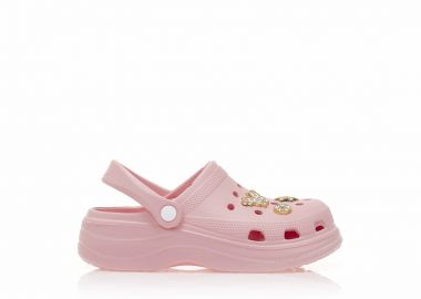 Παντόφλες σαμπό ροζ λάστιχο με διακοσμητικά ΡΟΖ - Tsoukalas - 