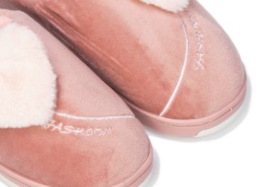 Παντόφλες σάπιο μήλο και ροζ σουέτ σχέδιο καρδούλα ΣΑΠΙΟ ΜΗΛΟ - Tsoukalas - 