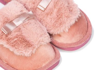 Παντόφλες σάπιο μήλο σουέτ με γούνα και φιόγκο ΣΑΠΙΟ ΜΗΛΟ - Tsoukalas - 