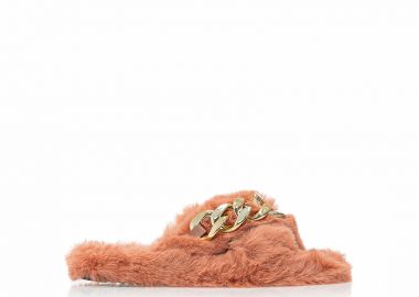 Παντόφλες σομόν γούνινες χιαστί με αλυσίδα ΣΟΜΟΝ - Tsoukalas - 