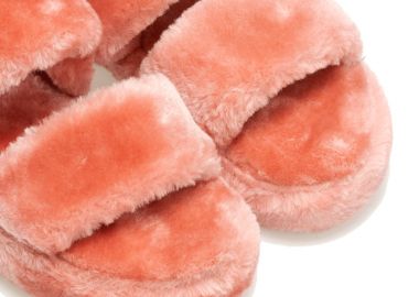 Παντόφλες σομόν γούνινες χιαστί με λάστιχο ΣΟΜΟΝ - Tsoukalas - 