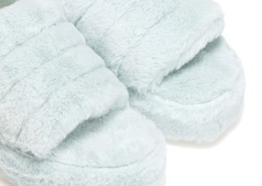 Παντόφλες τιρκουάζ γούνινες με λάστιχο ΤΥΡΚΟΥΑΖ - Tsoukalas - 