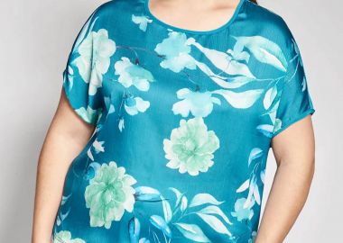 Parabita γυναικεία μπλούζα με floral print - 012610100604 Πετρόλ - PARABITA - 