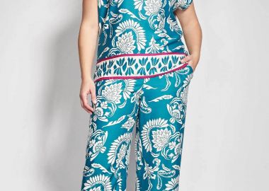 Parabita γυναικεία παντελόνα με floral print Cropped - 012610200204 Πράσινο - PARABITA - 