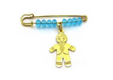 Παραμανα για μωρό με αγοράκι και γαλάζιες χαντρούλες επίχρυση - Asimenio - 