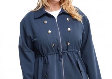 Παρκά με κουμπιά και τσέπες σε μπλε σκούρο χρώμα plus size -  - 