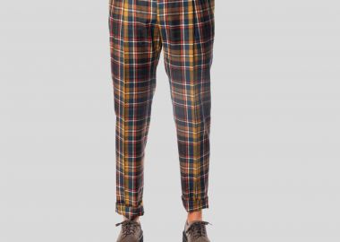 PASINI Ανδρικό Χακί Checked Wool Trouser - PASINI - 