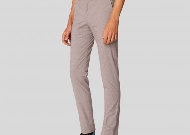 PAUL SMITH Ανδρικό Μπεζ Slim-Fit Taupe And Navy Check Stretch-Cotton Trousers - PAUL SMITH - 