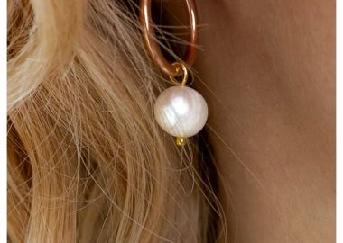 PEARL SMALL HOOP GOLD EARRINGS - sense-shop - 