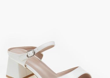 Πέδιλα - mules σε καρέ γραμμή με χοντρό τακούνι - Λευκό - Issue - 