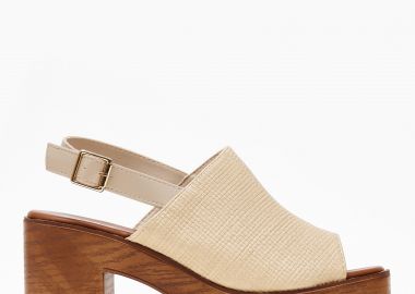 Πέδιλα all day με χοντρό τακούνι και φιάπα - Μπεζ - Issue - 