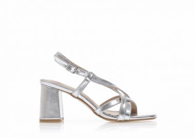 Πέδιλα ασημί δερματίνη με χιαστί λουράκια ΑΣΗΜΙ - Tsoukalas - 