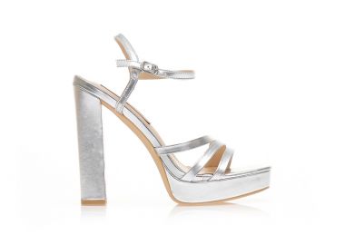 Πέδιλα ασημί δερματίνη με φάσα από πολλαπλά λουράκια και φιάπα ΑΣΗΜΙ - Tsoukalas - 