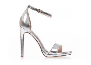 Πέδιλα ασημί δερματίνη με φάσα και λουράκι στον αστράγαλο ΑΣΗΜΙ - Tsoukalas - 