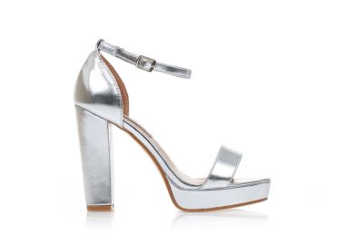 Πέδιλα ασημί δερματίνη με φάσα και λουράκι στον αστράγαλο ΑΣΗΜΙ - Tsoukalas - 
