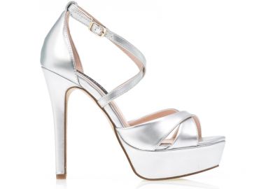 Πέδιλα ασημί δερματίνη με φιάπα και χιαστί λουράκια ΑΣΗΜΙ - Tsoukalas - 