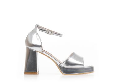 Πέδιλα ασημί δερματίνη με φιάπα και τετράγωνο τελείωμα ΑΣΗΜΙ - Tsoukalas - 