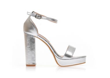 Πέδιλα ασημί δερματίνη με φιάπα και τετράγωνο τελείωμα ΑΣΗΜΙ - Tsoukalas - 