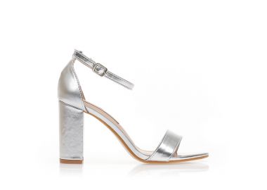 Πέδιλα ασημί δερματίνη με λουράκι στον αστράγαλο ΑΣΗΜΙ - Tsoukalas - 