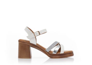 Πέδιλα ασημί δερματίνη με λούρεξ και λευκά λουράκια ΑΣΗΜΙ - Tsoukalas - 