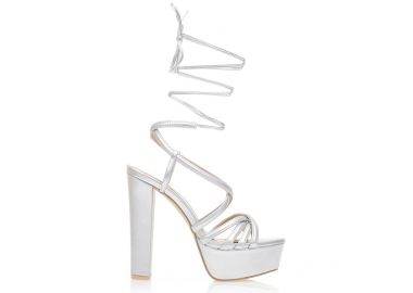 Πέδιλα ασημί δερματίνη με πολλαπλά δετά λουράκια ΑΣΗΜΙ - Tsoukalas - 