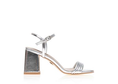 Πέδιλα ασημί δερματίνη με τετράγωνο τακούνι ΑΣΗΜΙ - Tsoukalas - 