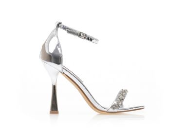 Πέδιλα ασημί λουστρίνι με στρας στην φάσα και ιδιαίτερο τακούνι ΑΣΗΜΙ - Tsoukalas - 