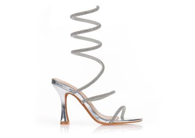 Πέδιλα ασημί με περιστρεφόμενα λουράκια και στρας ΑΣΗΜΙ - Tsoukalas - 