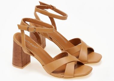 Πέδιλα χιαστί με χοντρό τακούνι - Κάμελ - Issue - 