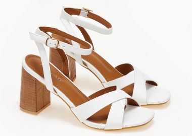 Πέδιλα χιαστί με χοντρό τακούνι - Λευκό - Issue - 