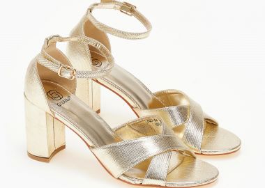 Πέδιλα χιαστί με χοντρό τακούνι και κλειστή φτέρνα - Χρυσό - Issue - 