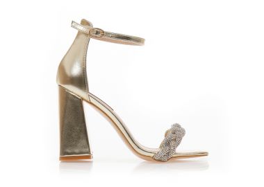 Πέδιλα χρυσά δερματίνη με φάσα από ιριδίζον στρας σε σχέδιο πλεξούδα ΧΡΥΣΟ - Tsoukalas - 