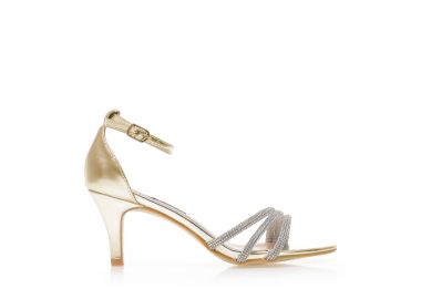 Πέδιλα χρυσά δερματίνη με φάσα από λουράκια με στρας ΧΡΥΣΟ - Tsoukalas - 