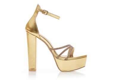 Πέδιλα χρυσά δερματίνη με φάσα από στρας και φιάπα ΧΡΥΣΟ - Tsoukalas - 