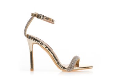 Πέδιλα χρυσά δερματίνη με φάσα και ιδιαίτερο λουράκι στον αστράγαλο από στρας ΧΡΥΣΟ - Tsoukalas - 