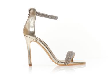 Πέδιλα χρυσά δερματίνη με φάσα και λουράκι στον αστράγαλο από στρας ΧΡΥΣΟ - Tsoukalas - 
