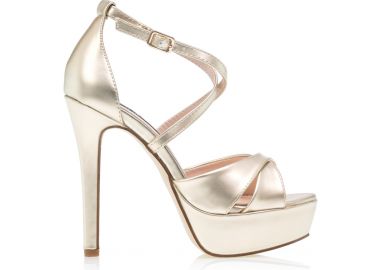 Πέδιλα χρυσά δερματίνη με φιάπα και χιαστί λουράκια ΧΡΥΣΟ - Tsoukalas - 