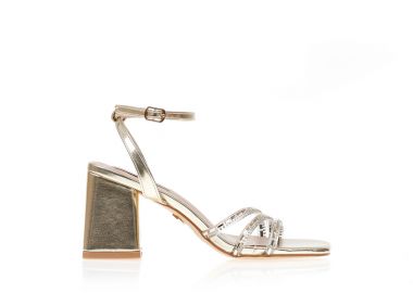 Πέδιλα χρυσά δερματίνη με ιδιαίτερη φάσα από διαφάνεια και στρας ΧΡΥΣΟ - Tsoukalas - 