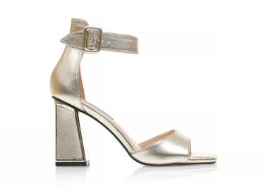 Πέδιλα χρυσά δερματίνη με λουράκι και ιδιαίτερο τακούνι ΧΡΥΣΟ - Tsoukalas - 