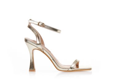Πέδιλα χρυσά δερματίνη με λουράκι στον αστράγαλο και ιδιαίτερο τακούνι ΧΡΥΣΟ - Tsoukalas - 