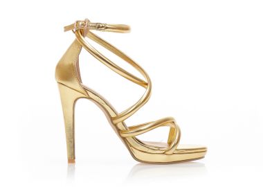 Πέδιλα χρυσά δερματίνη με πολλαπλά χιαστί λουράκια και φιάπα ΧΡΥΣΟ - Tsoukalas - 