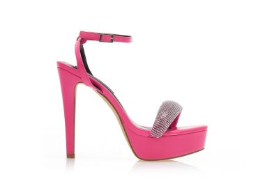 Πέδιλα φούξια δερματίνη με φάσα από στρας και λουράκι στον αστράγαλο ΦΟΥΞΙΑ - Tsoukalas - 