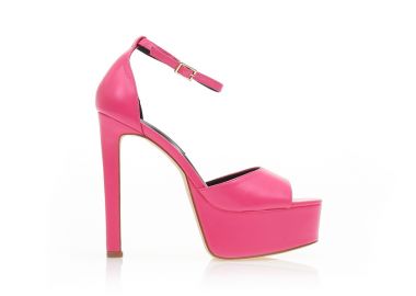 Πέδιλα φούξια δερματίνη με φιάπα και λουράκι στον αστράγαλο ΦΟΥΞΙΑ - Tsoukalas - 