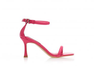 Πέδιλα φούξια δερματίνη με λεπτή φάσα και ιδιαίτερο τακούνι ΡΟΖ - Tsoukalas - 