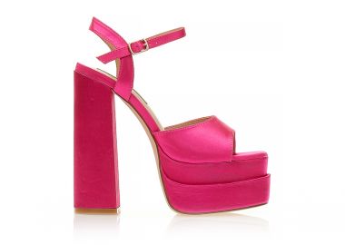 Πέδιλα φούξια σατέν δίπατα με φάσα και λουράκια στον αστράγαλο ΦΟΥΞΙΑ - Tsoukalas - 