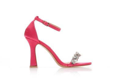 Πέδιλα φούξια σατέν με φάσα από στρας και ιδαίτερο τακούνι ΦΟΥΞΙΑ - Tsoukalas - 
