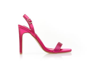 Πέδιλα φούξια σατέν με φάσα από στρας και τετράγωνο τελείωμα ΦΟΥΞΙΑ - Tsoukalas - 