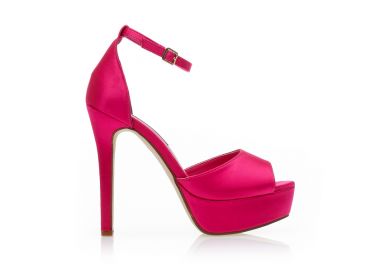 Πέδιλα φούξια σατέν με φιάπα και λουράκι στον αστράγαλο ΦΟΥΞΙΑ - Tsoukalas - 