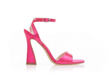 Πέδιλα φούξια σατέν με ιδιαίτερο τακούνι ΦΟΥΞΙΑ - Tsoukalas - 